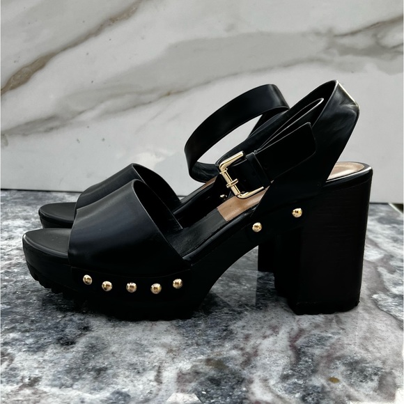 Zara Shoes - ZARA Anklestrap Wooden Clogs Black LEATHER SANDALS with Studs Size 38